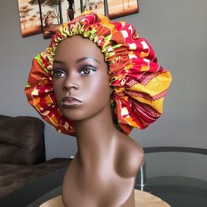 LARGE, TWO IN ONE, ANKARA AND SATIN BONNET CAP
